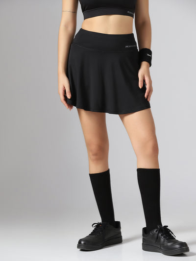 Wavy Flared Printed Skorts - Black