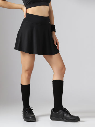 Wavy Flared Printed Skorts - Black
