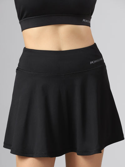 Wavy Flared Printed Skorts - Black