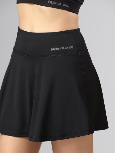 Wavy Flared Printed Skorts - Black
