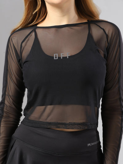Airy mesh Full Sleeve Workout Tee - Black