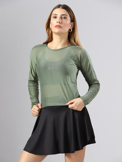 Airy mesh Full Sleeve Workout Tee - Green