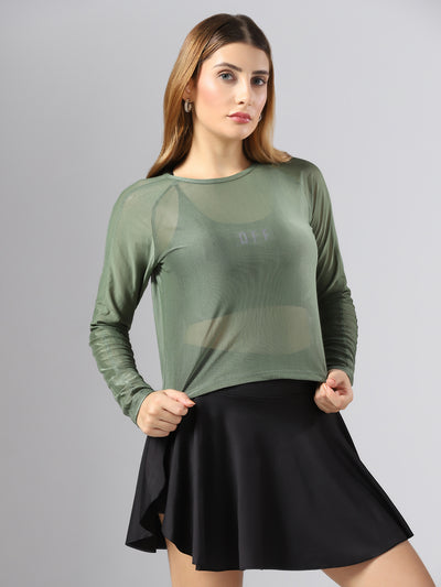 Airy mesh Full Sleeve Workout Tee - Green