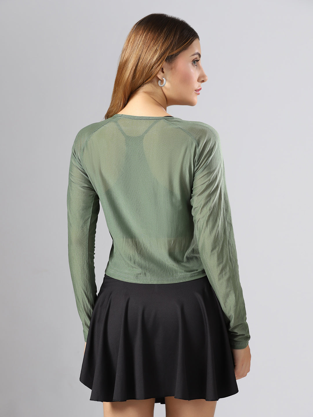 Airy mesh Full Sleeve Workout Tee - Green