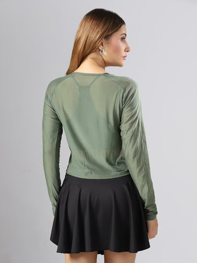 Airy mesh Full Sleeve Workout Tee - Green