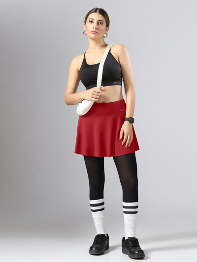 Wavy Flared Skirt With Attached Mesh Stocking - Maroon