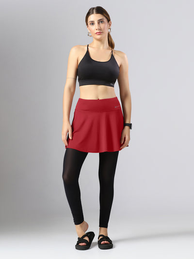 Wavy Flared Skirt With Attached Mesh Stocking - Maroon