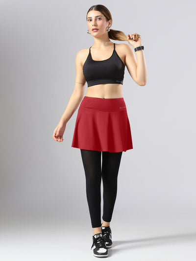 Wavy Flared Skirt With Attached Mesh Stocking - Maroon