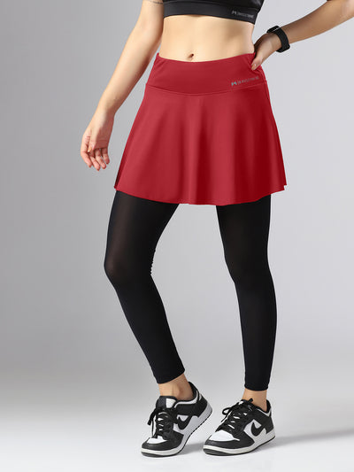 Wavy Flared Skirt With Attached Mesh Stocking - Maroon