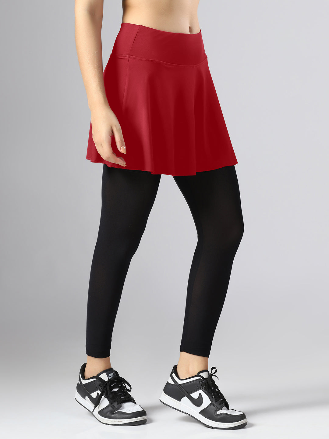 Wavy Flared Skirt With Attached Mesh Stocking - Maroon