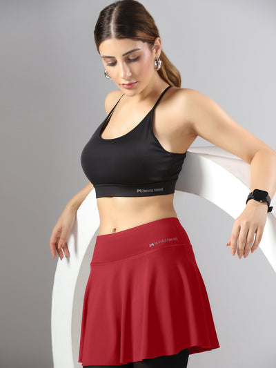 Wavy Flared Skirt With Attached Mesh Stocking - Maroon