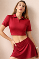 Bone-Dry Workout Crop Polo T-Shirt - Maroon