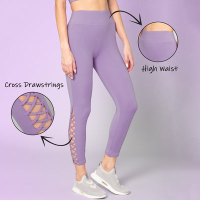 High Waist Side Cross Drawstring Workout Tight – Purple