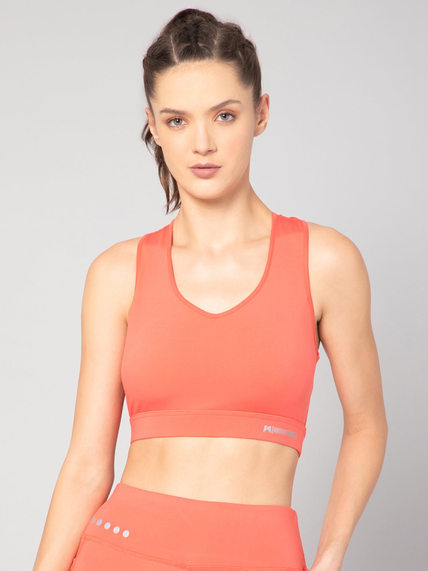 Five Pocket Utility Tight with No Bounce Criss Cross Sports Bra – Peach
