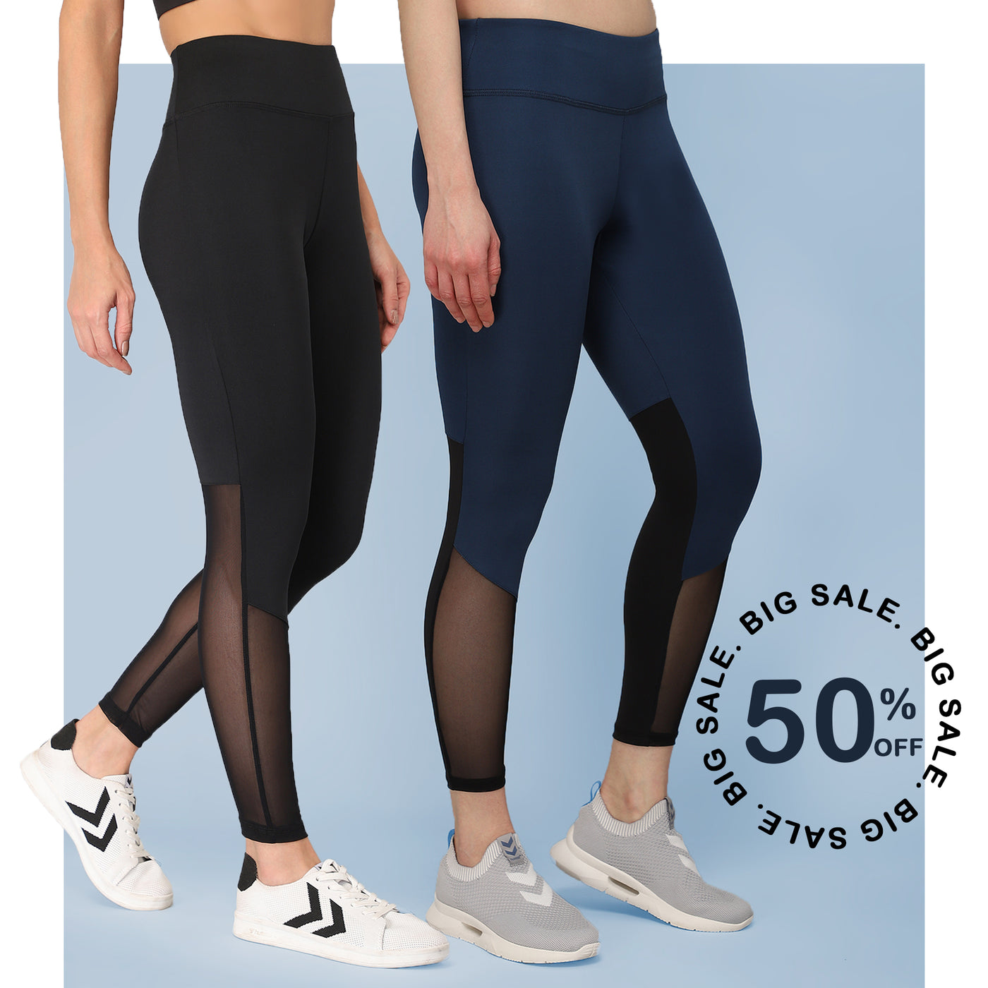 Combo of two High Waist Breathable Mesh Tights - Black & Blue
