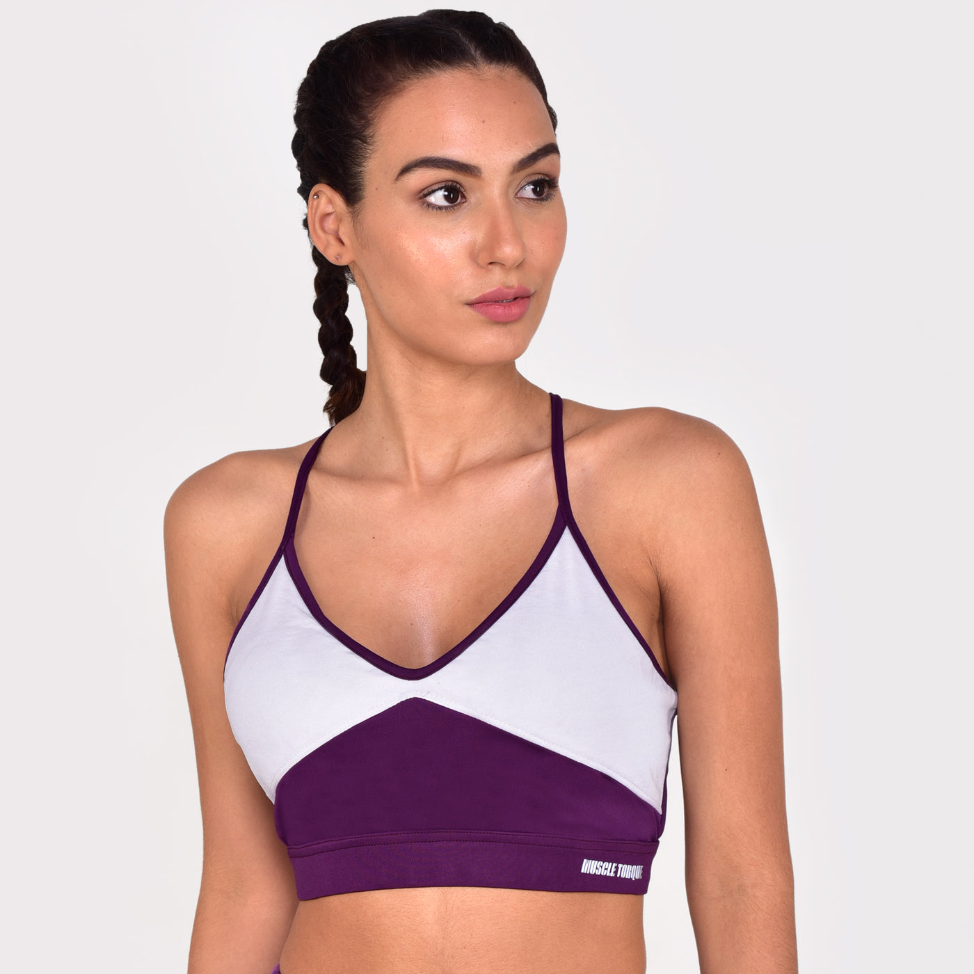Back Cross Sports Bra – White & Purple
