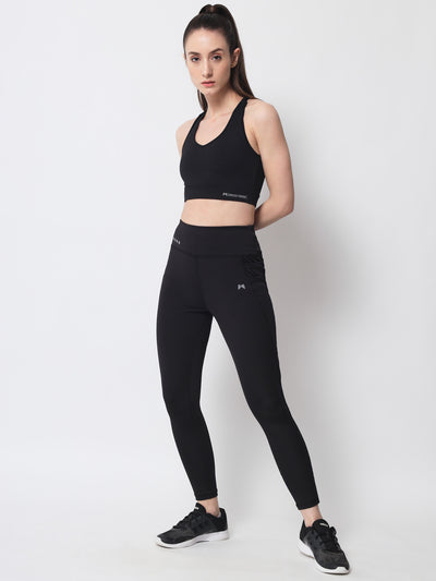 Five Pocket Utility Tight with No Bounce Criss Cross Sports Bra – Black