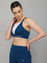 High Impact V Mesh Sports Bra - Teal Blue & White