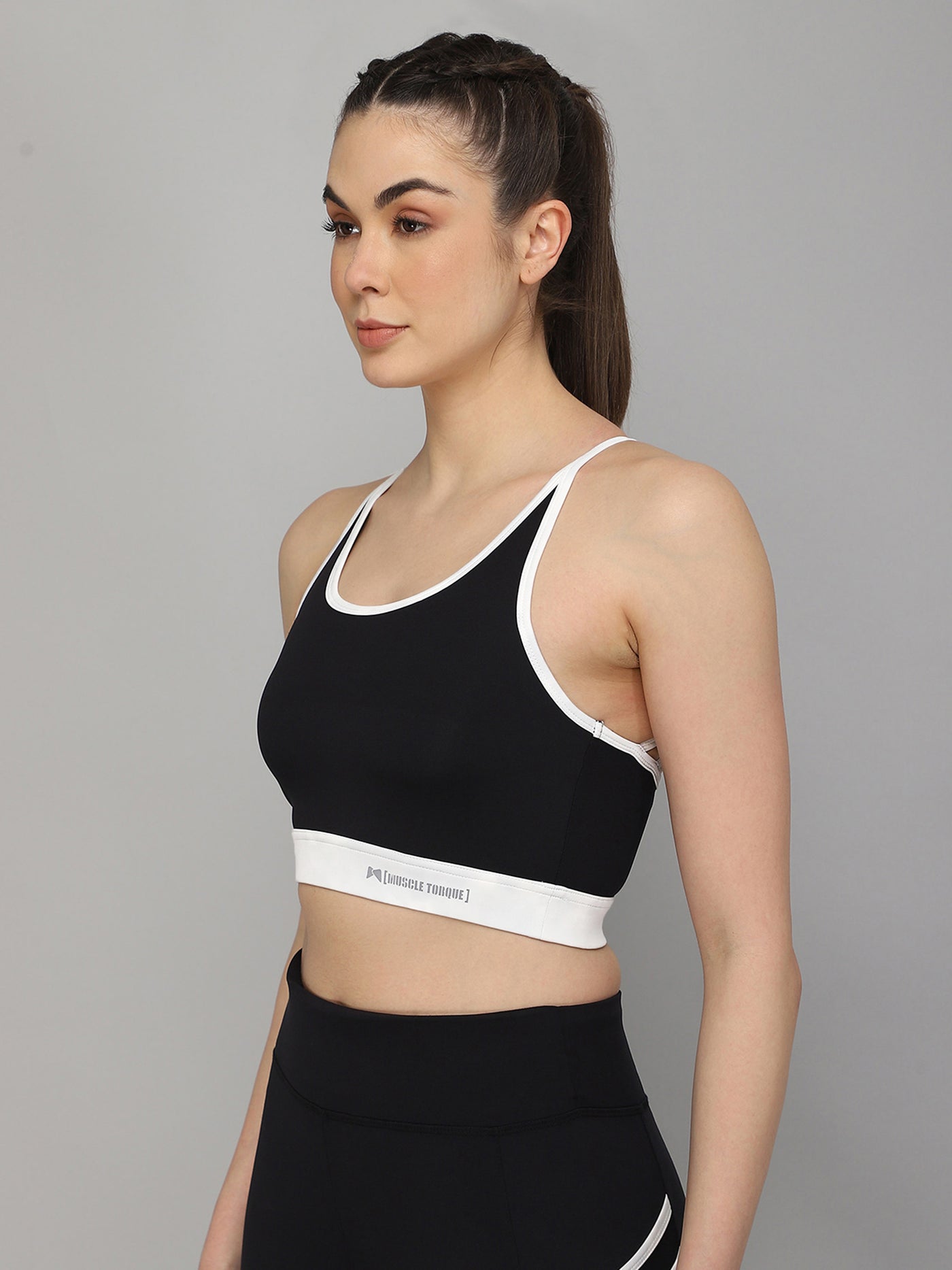 Running/Workout High Impact Multiple Strappy Back  Sports Bra - Black & White