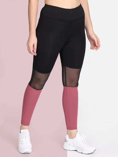 Medium Waist Knee Mesh Tight – Black & Pink