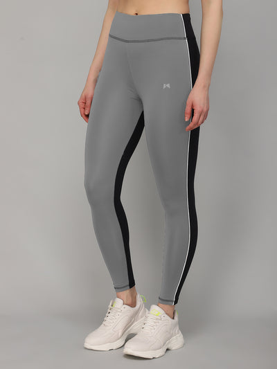 High Waist Side Double Color Tight - Solid Grey & Black