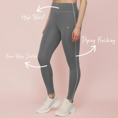 High Waist Workout Side Piping Tight – Grey