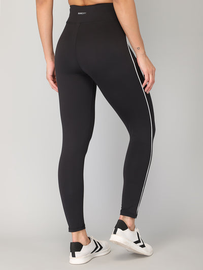 High Waist Workout Side Piping Tight – Black