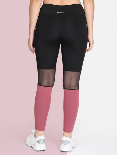 Medium Waist Knee Mesh Tight – Black & Pink