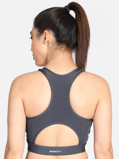 Back Design Sports Bra – Solid Grey