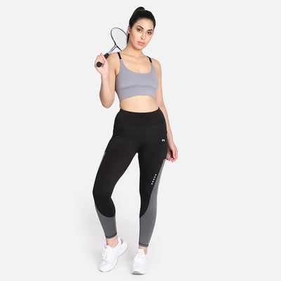Pair of Medium Waist Running Tight & High Impact Workout Sports Bra – Black & Grey