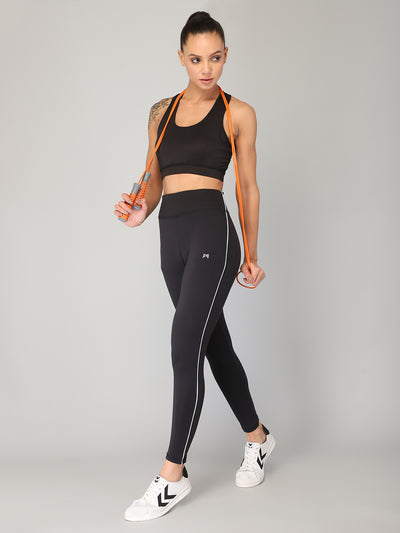 High Waist Workout Side Piping Tight – Black