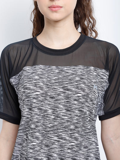 Round Neck Free Style Polyester T-Shirt -  Black