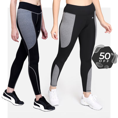 Combo of two Medium Waist Tights - Black & Grey