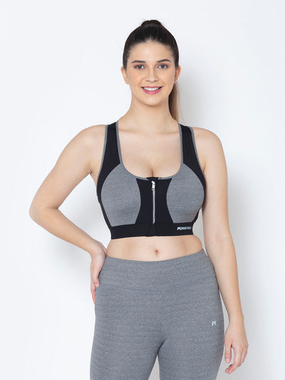 Pair of Medium Waist Tight & Front Zip Sports Bra – Grey