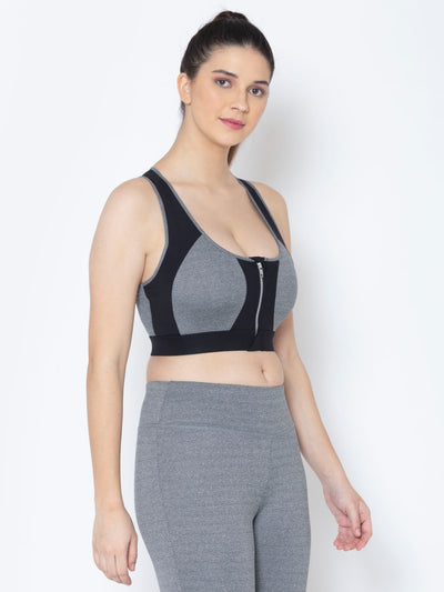 Front Zip Sports Bra – Black & Grey