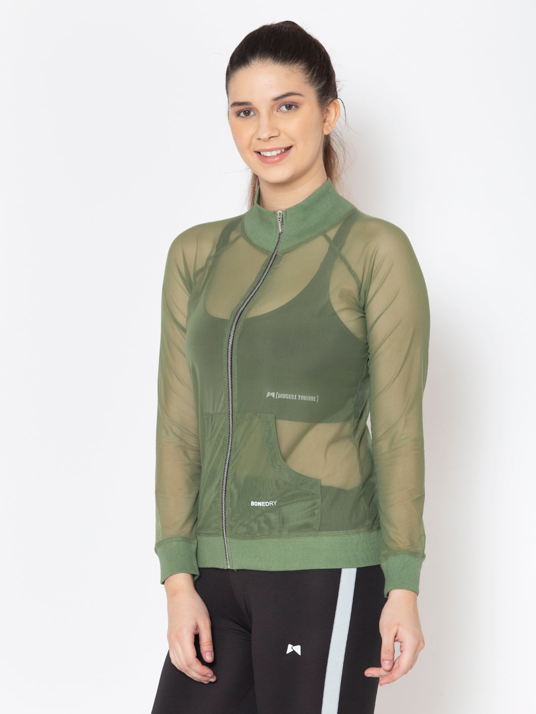 Front Zipper Mesh Sweatshirt – Olive