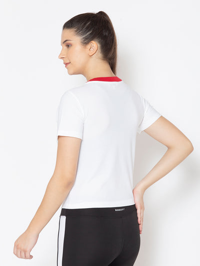 Women T- Shirt  White & Red Rib - White