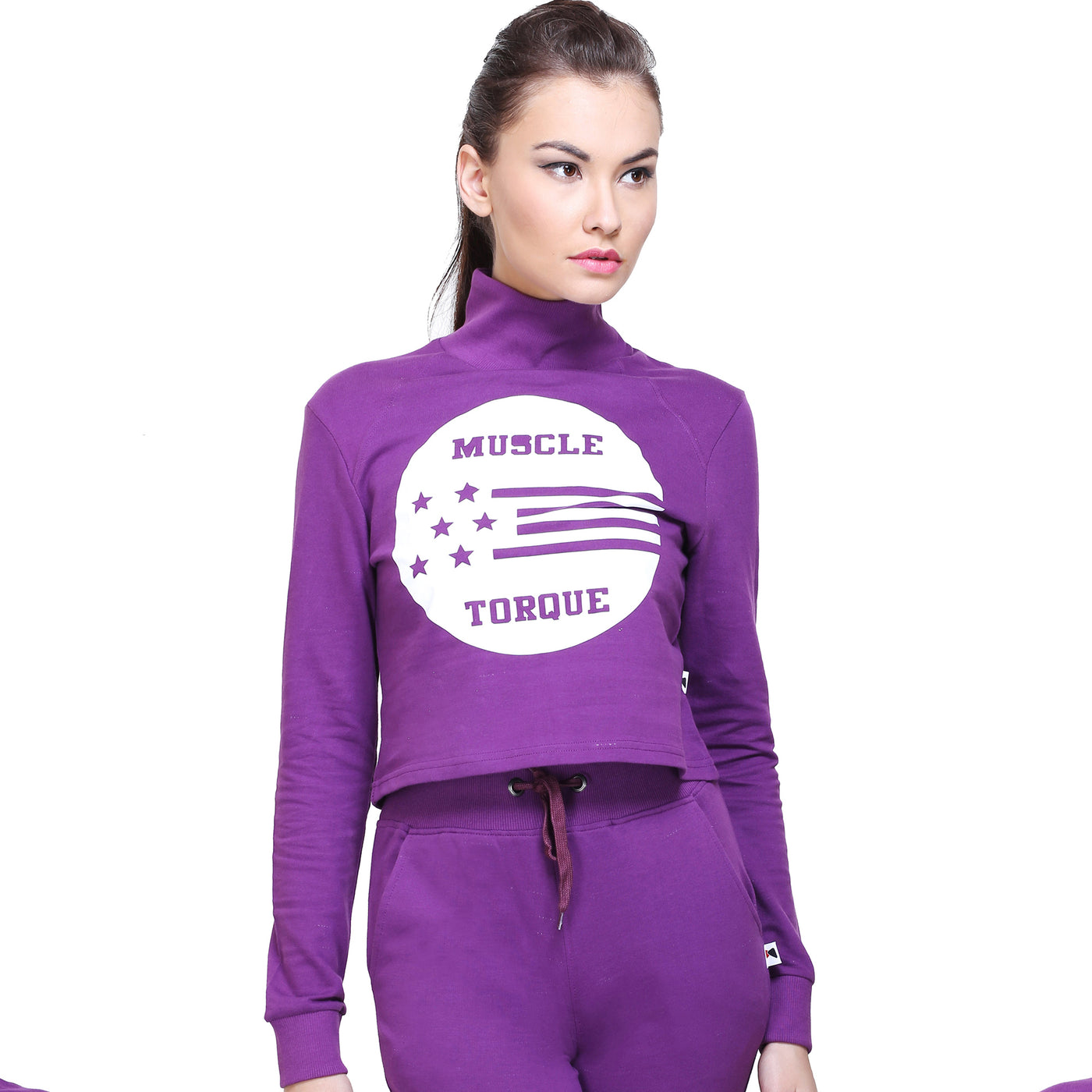 Full Sleeve High Neck Casual Sweatshirt – Purple