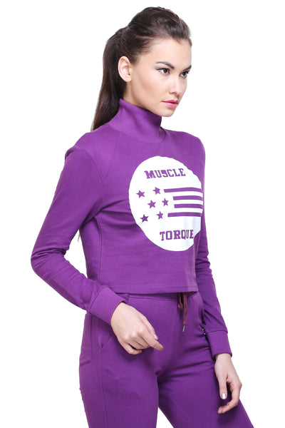 Full Sleeve High Neck Casual Sweatshirt – Purple