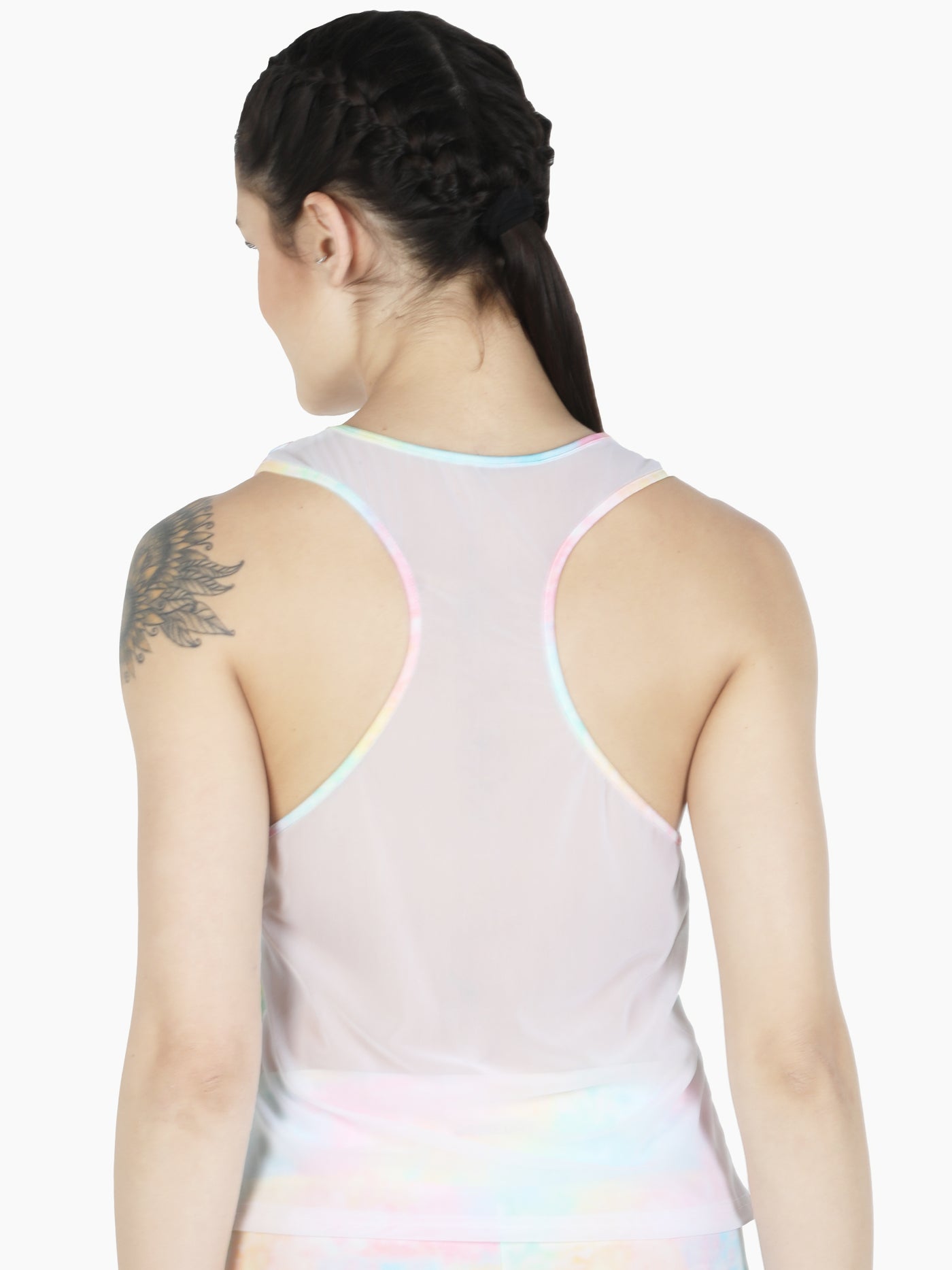 Pair of High Waist Workout Tight & Back Mesh T Shirt – Multicolour